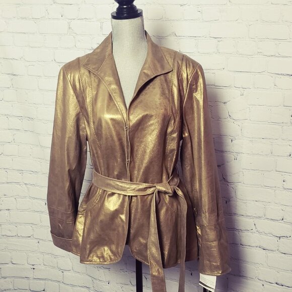 Lafayette 148 New York Gold Bronze 100% Leather Jacket NWT Size 16 Stunning - Picture 7 of 16